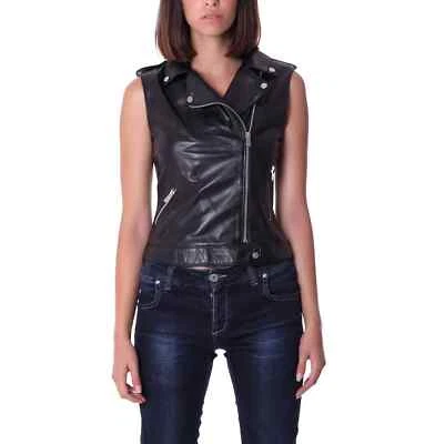 Women Vest Coat Black Handmade Genuine Leather Lambskin Waistcoat Soft Classic - Image 1 of 4