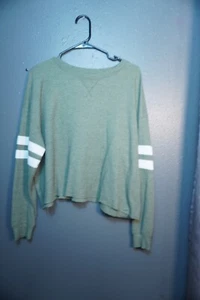 Camicia donna Hollister verde bianca manica lunga cropped waffle maglia taglia media - Foto 1 di 7