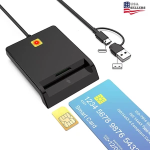 CAC Card Reader Military, USB SIM Card Reader 2 in 2 Smart Card Reader DOD Milit - Picture 1 of 7