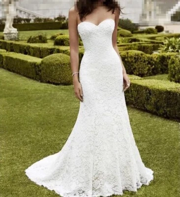 NEW White Ivory Lace Mermaid Wedding Dress Lace Up Corset Size Size 4-16 - Image 1 of 4