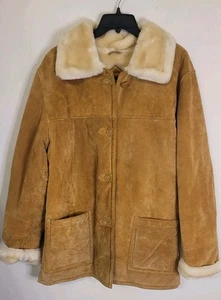 Women’s Vintage Dennis Basso Genuine Leather Coat Size Medium Faux Fur Jacket - Picture 1 of 10