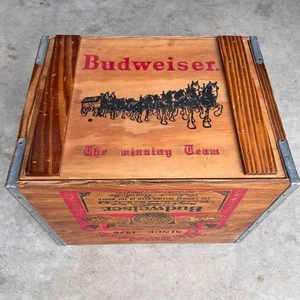 Vintage Holz Budweiser Bier Anheuser Busch Kiste Aufbewahrungsbox Clydesdale Pferd Deckel - Bild 1 von 16