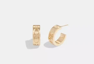 NWT Coach Women's CI901 Signature Gold Huggie Earrings W/ Butterfly Closure $88 - Picture 1 of 4