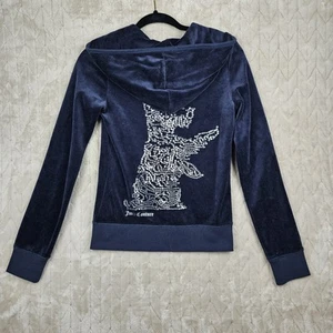 Sudadera con Capucha Y2K Juicy Couture Pequeña Cremallera Completa Lentejuelas Perro Terciopelo Preppy Azul París - Imagen 1 de 6