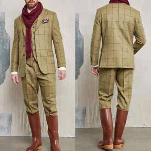 Men Suits Wool Blend Checked Tweed Slim Fit Notch Lapel Outwear Work Casual Wear - Picture 1 of 18