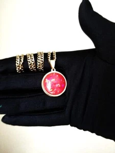 Opal Pendant: Sherbet Pink Fire 20mm Resin Opal in 18-Karat GP Stainless-Steel - Picture 1 of 8