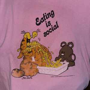 Camicia rosa oversize vintage anni 70 FLIRTS Garfield RARA, punto singolo "mangiare.." - Foto 1 di 4