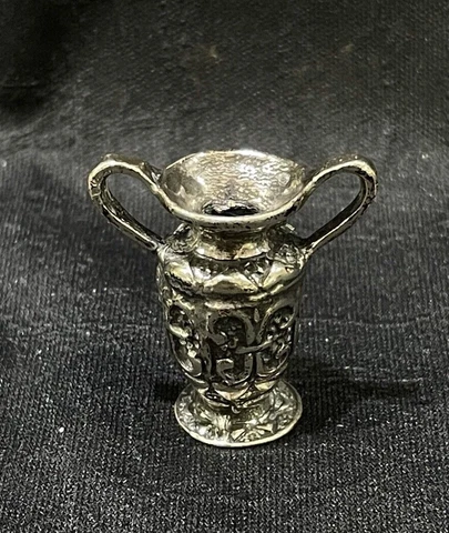 Vintage 800 Silver 3D Miniature Double Handle Vase for Doll House Cover
