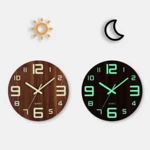 OROLOGIO DA PARETE MURO IN LEGNO TONDO CASA UFFICIO ILLUMINA AL BUIO FLUO MODERN - Foto 1 di 5