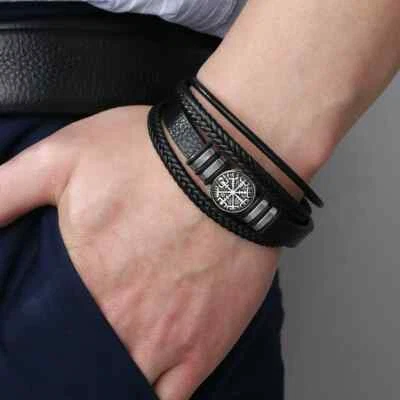 Multilayer Compass Braided Stainless Steel Magnetic Bracelet Bangle Men - Image 1 of 4