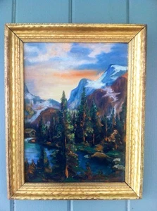 1940's Oil Painting Cabin In Mts. Framed - Picture 1 of 6
