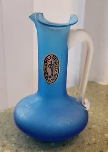 PILGRIM HAND BLOWN GLASS~PITCHER BUD VASE~BLUE SATIN MATTE FINISH~4.25" - Picture 1 of 18