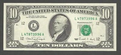 United States of America 10 Dollars 1990; UNC; F-2029L; Hamilton; San Francisco - Image 1 of 2