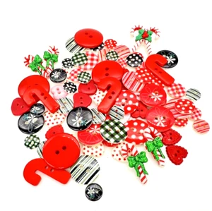 Lot of 75 Button Red White Multicolor Heart Candy Cane Round Craft Sewing Accent - Picture 1 of 7