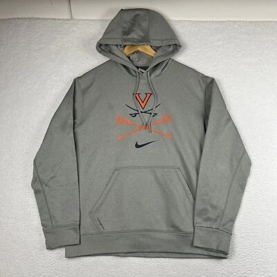 耐克 Virginia Cavaliers 长曲棍球连帽衫男式中号灰色 Therma Fit 球队发行 — 第 1/4 张图片