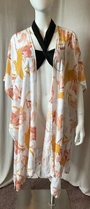 Cynthia Rowley Linen Blend Open Kimono Women OS Swim Coverup Tropical Flowers - Picture 1 of 17