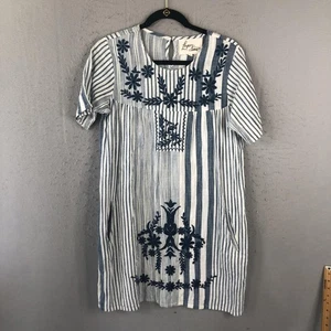 Layerz Clothing Dress Womens Small Striped Embroidered Floral Pockets Boho Summe - Picture 1 of 17