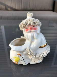 Vtg 50’s Napco Christmas Santa Claus Planter Gold/Spaghetti Trim S268 4-3/4" - Picture 1 of 9