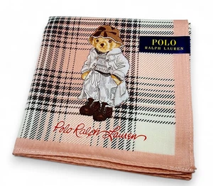 Polo Ralph Lauren Bear Plaid Handkerchief Scarf Cotton Hankie Neck Ribbon 49cm - Picture 1 of 3