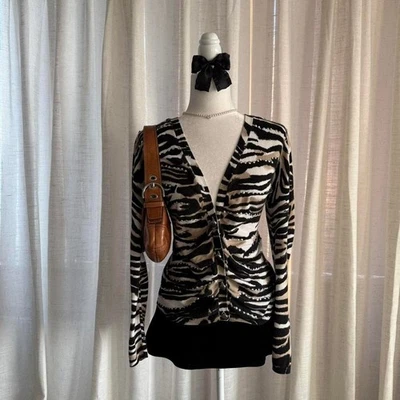 Cárdigan vintage de lentejuelas plateadas con estampado de cebra Y2K Just B Foto 1 de 4