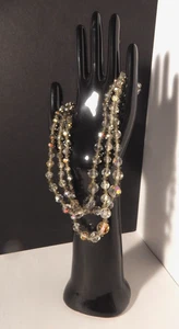 Stunning Vtg Multi Strand Sparkly Smoky Crystal Faceted Beaded Necklace 16" - Picture 1 of 6