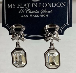 Brighton My Flat In London ESTATE Post Drop Earrings Silver Crystal Bow - Picture 1 of 9
