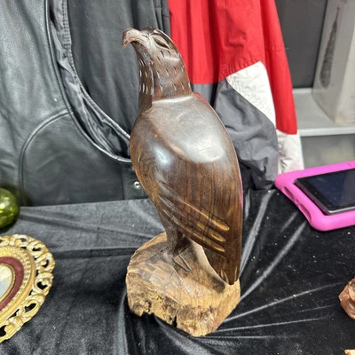 FIGURA ESCULTURA ÁGUILA MADERA DE HIERRO TALLADA A MANO ¡Pesada!! Foto 1 de 4