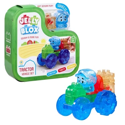 JELLY BLOX – Tractor Set, 12 Tactiele Zachte Bouwstenen, Spel met Trekker en Boe - Image 1 of 4