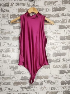 House Of Harlow 1960 Bodysuit Medium Pink Satin High Neck Snap Button Thong - Picture 1 of 16