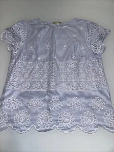 Gianni Bini Blue White Embroidery Floral Blouse Size L Large S6 - Picture 1 of 4