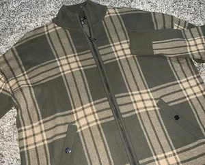 JONES NY DEEP LODEN Sweater Womens Medium Green Plaid Oversized Full Zip Shacket - Picture 1 of 21