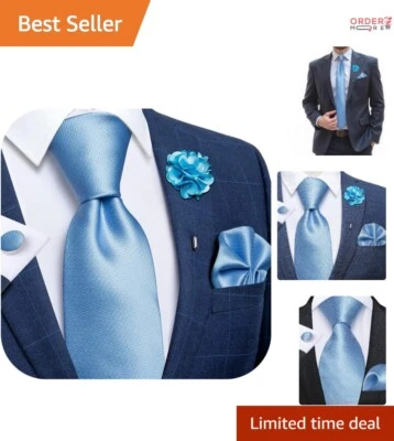 Juego de corbata de seda con gemelos cuadrados de bolsillo solapa alfiler boda regalo formal azul Foto 1 de 4