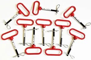 10 GOLIATH INDUSTRIAL RED HANDLE 3/8 X 4" TRACTOR HITCH PINS WAGON TRAILER RHP38 - Picture 1 of 2