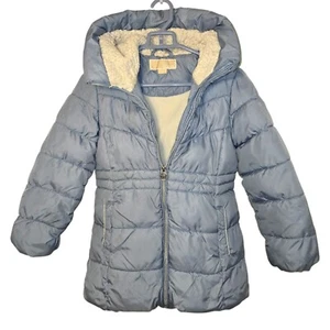 Michael Kors MK Girls Quilted Puffer Jacket Hood & Zip Closure Faux Fur Sz 7/8 - Picture 1 of 12