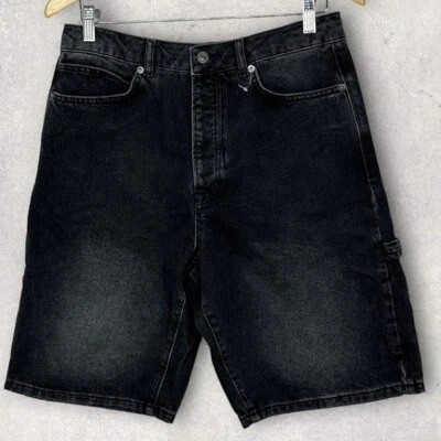 New Topman Straight Leg Denim Jean Shorts Wash Black Mens Size 32 Button Front - Изображение 1 из 4