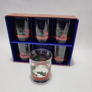 Set Of 6 Libbey Holly Berry Lowball Christmas Drinking Glasses Holiday Glassware - Picture 1 of 6