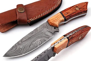 Damascus Knives for Hunting Skinning - Fixed Blade Knife with Sheath. AU - Picture 1 of 5