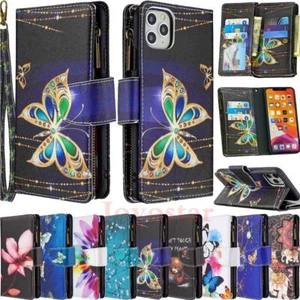 For iPhone SE (2020) 11 Pro Max XS 6s 7 8 Plus Zipper Wallet Leather Case Cover - Picture 1 of 39