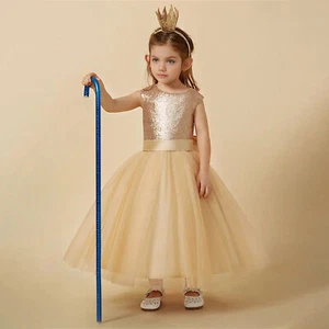 Pettigirl Sequined Junior Bridesmaid Dress Flower Girl Dress Gold Party Dress - Picture 1 of 6