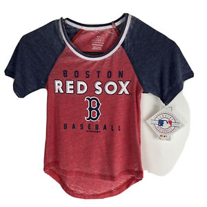 Boston Red Sox Baseball Burnout Alt Tee Shirt Junior Girls Size XS 4/5 Red/Blue