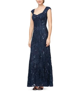 Alex Evenings Womens Embroidered Fit & Flare Dress, Blue, 14 - Picture 1 of 1