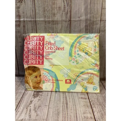 Sábana de cuna ajustada de seguridad vintage nueva en paquete arco iris bebé animales amarillo unisex Foto 1 de 4