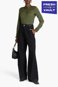 RRP€275 THEORY Silk Crepe Classic Fitted Shirt Size M Green Lightweight - Picture 1 of 6