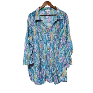 Camisa de gasa con botones pintucked Woman Within para mujer talla 3x tropical informal  - Imagen 1 de 7