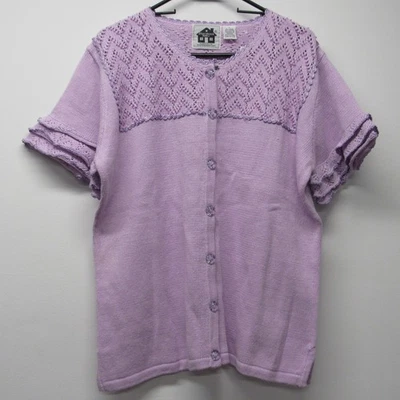 Nuevo con etiquetas Cárdigan Suéter Storybook Knits HSN Lila Volantes Manga Corta Cuentas Talla L Foto 1 de 4