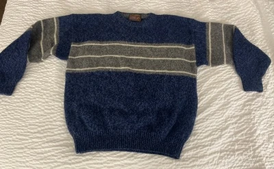 AUTÉNTICO NÚMERO 90 Suéter Para Hombres Vintage Azul/Gris Pecho Rayas Mezcla Lana XL Foto 1 de 4