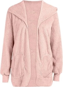 WOMENS Sherpa Jacket Fuzzy Fleece OPEN FRONT Hooded Cardigan 2XL FREE US SHiP - Picture 1 of 3