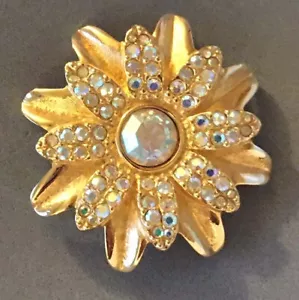 Spilla fiore firmata cigno strass cristallo SWAROVSKI AB margherita girasole 2" - Foto 1 di 6