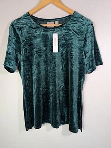 NWT Chico's Sz 1 M Crushed Velvet Top Short Sleeve Greeb Stretch T-Shirt Top 116 - Picture 1 of 10