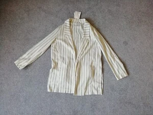 Stradivarius Ladies Pinstripe Blazer Jacket Large Cream Ivory Ruched Sleeve BNWT - Picture 1 of 10